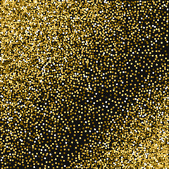 Gold glitter. Scatter pattern with gold glitter on black background. Magnificent Vector illustration.