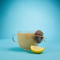 The herbal tea on a blue background