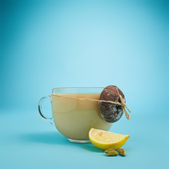 The herbal tea on a blue background