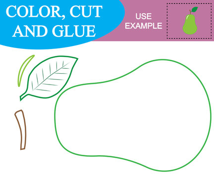 Create the image of pear (fruit).Worksheet. Color, cut and glue. Game for children.