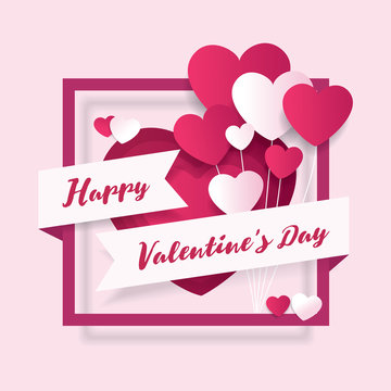 Valentines day Decorative Paper Art Illustration with Heart Shaped. For Invitation card, Posters, Brochure, Flyer, Banners.