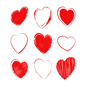 Vector set of different hearts. Heart for Valentine's Day greeting card, wedding invitation. Isolated on white background.