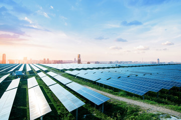 Skyscrapers and solar panels, China Nanchang city landscape.