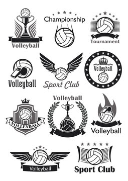 Volleyball sport club awards vector icons set