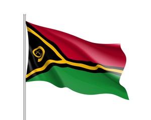 Waving flag of Vanuatu. Illustration of Oceania country flag on flagpole. Vector 3d icon isolated on white background