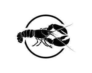 Black Circle Line Art Lobster Animal - Seafood Restaurant Illustration Symbol Logo Vector