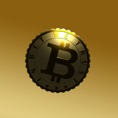 Virtual crypto currency coin sign 3D illustration on gradient background. Shiny metal gold and silver textures, 3d text motto, reflections, highlights. Collection.