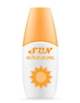 sun cream lotion sunblock suntan in a plastic container packaging stock vector illustration