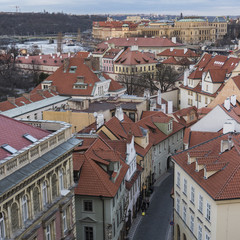 Fototapeta na wymiar View of city from the Lesser Town Bridge Towers, Prague, Czech Republic