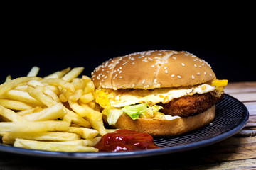 Cheese burger - American cheese chicken burger with fresh salad