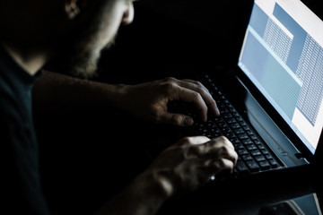 Russian hacker hacking the server in the dark