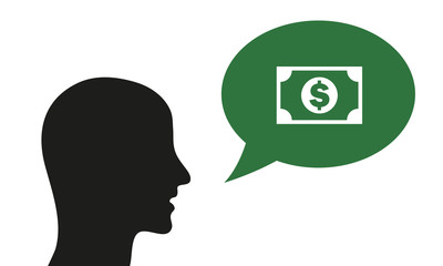 Person spricht von Dollarschein