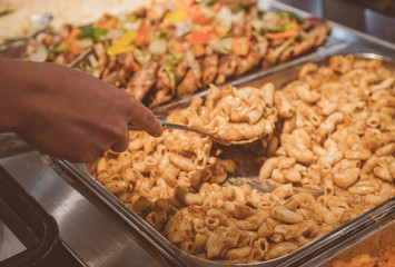 Stand with dishes in the diner with self-service.