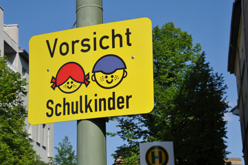 Schulkinder, Schild, Vorsicht, Spiel, Kind, Kinder, Warnung, Gefahr, Unfall, Verkehr,...