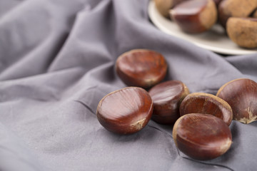 Closeup of chestnuts on table