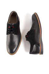 Male black leather shoe on white background, isolated product, comfortable footwear.