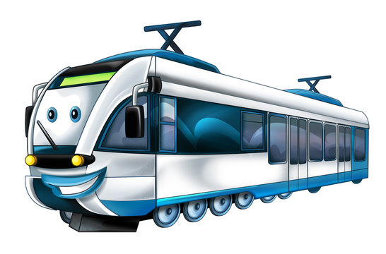 cartoon funny looking fast train illustration for children