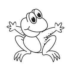 black outline sitting frog vector cartoon or mascot spreading hands with smile