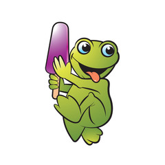  frog vector cartoon or mascot holding ice Popsicle happily