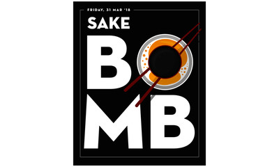 Sake Bomb Party Poster Concept. Vector illustration of shot glass, chopsticks and beer glass.