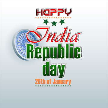 Holiday design, background with 3d texts and spinning wheel for 26th of January, India Republic day, celebration 
