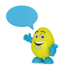 3d render of Easter cartoon egg with chat icon
