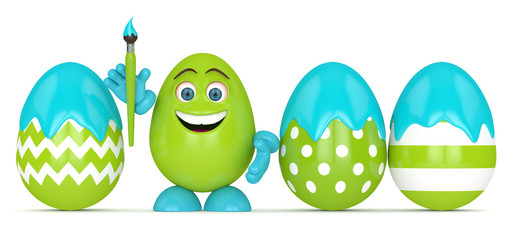 3d render of Easter cartoon egg with paintbrush