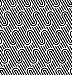 Vector seamless texture. Modern geometric background. Monochrome repeating pattern. Semicircles against the background of oblique bands.