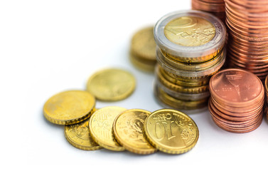 Euro Money Stacks on white background