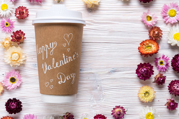 Coffee cup with dreeting card Happy Valentines day