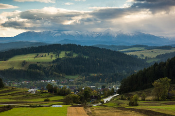 Tatra mountains at beautiful sunny day from Sromowce Wyzne, Poland