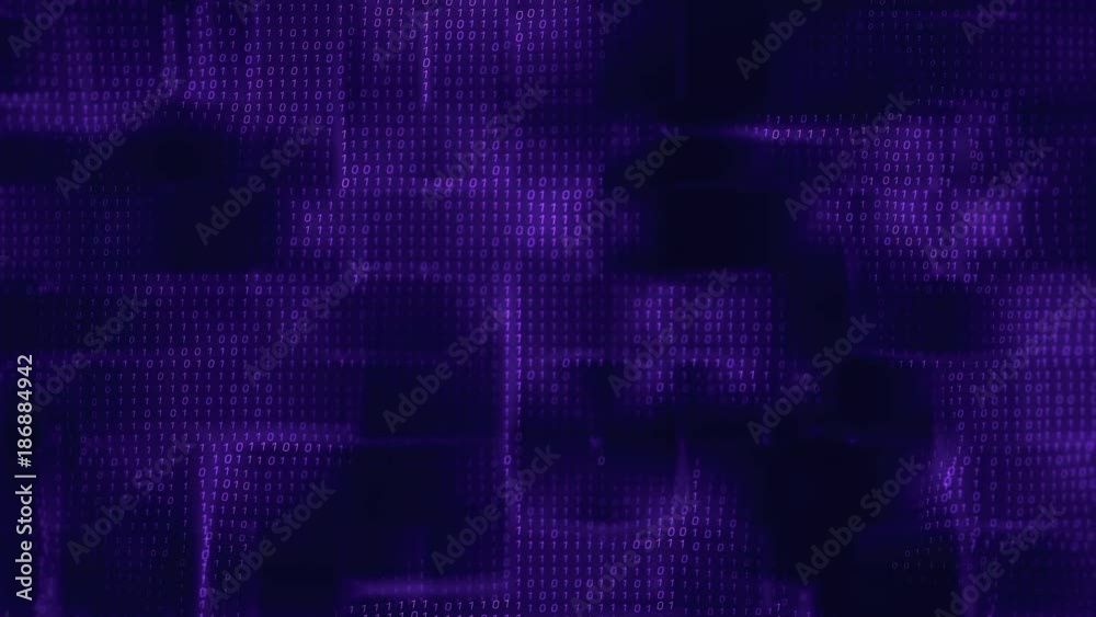 Poster binary code flow with fractal distortion waves. binary cyberspace flow of big data information. loop
