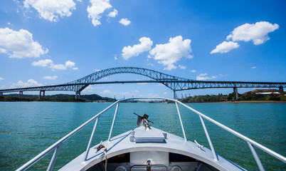 Fototapeta premium The Bridge of the Americas crosses the Pacific approach to the Panama Canal at Balboa