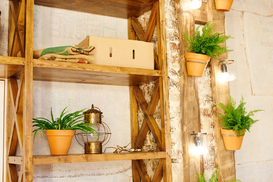 Wooden shelf made of old boards