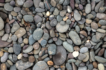 Beach stones background. Top view