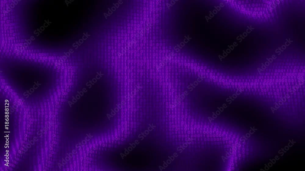 Poster binary code flow with fractal distortion waves. binary cyberspace flow of big data information. loop