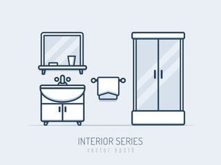 Interior series. Bathroom illustration vector in monoline style