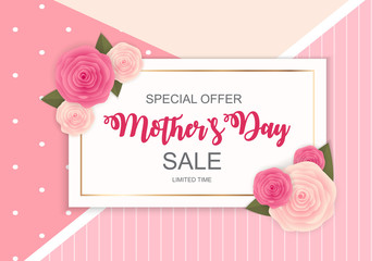 Happy Mother`s Day Cute Sale Background with Flowers. Vector Illustration