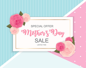 Happy Mother`s Day Cute Sale Background with Flowers. Vector Illustration