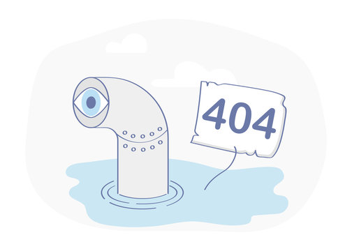 Periscope peeking out of the water with 404 sign. Error Page or File not found icon. Cute fun outline icon vector icon concept.