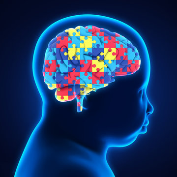 Child Head with Jigsaw Puzzle Brain