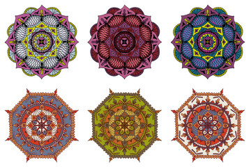 Set of 6 vector colorful hand drawn mandalas - 186892512