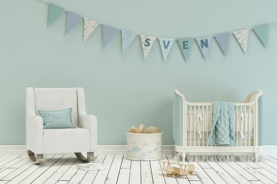 Kinderzimmer mit Wimpelgirlande - Name Sven