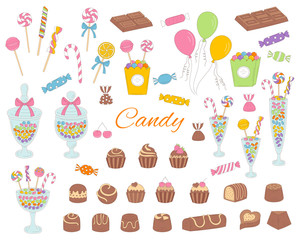 Candy set vector hand drawn doodle illustration.