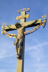 Crucifix Statue on the Charles Bridge in Prague