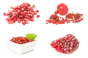 Collage of pomegranate isolated over a white background