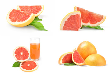 Collection of grapefruit close-up on white