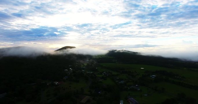 Beauty shot aerial, clouds roll over Australia coastline
