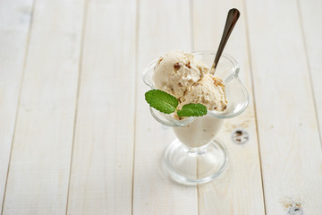 Vanilla ice cream in glass cup