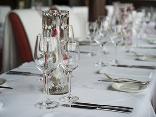 Close-up of table setting in restaurant, Prague, Czech Republic